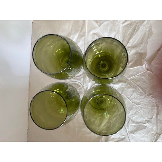 Vintage Olive Green Wine Glasses, Set of Four, Mid-Century Modern Style Stemware For Sale In Indianapolis - Image 6 of 7
