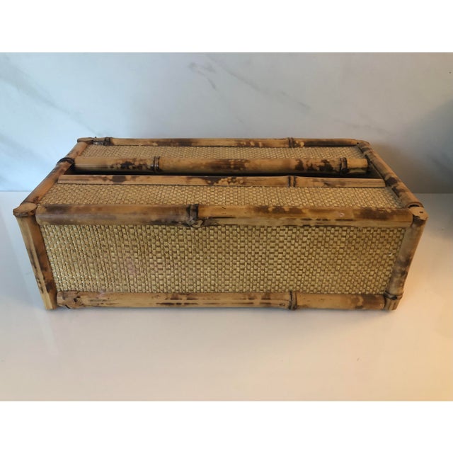 Mid-Century Modern 1970s Bamboo Rattan Tissue Box Cover For Sale - Image 3 of 10