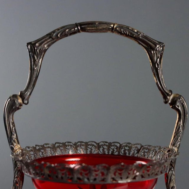 Silver and Garnet Red Glass Stand For Sale - Image 5 of 7
