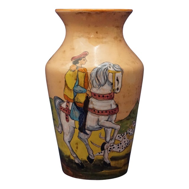Ceramic Vase with Knight and Dalmatian attributed to Benedetta Cappa Marinetti, Rome, Italy, 1950s For Sale