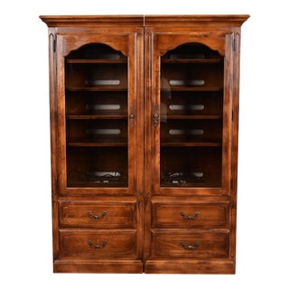 Ethan Allen French Louis Philippe Solid Carved Maple Bookcase or Media Cabinet For Sale