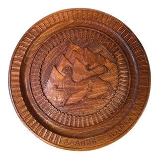 Vintage Carved Wood Alania Ossetia Wall Art Plate Northern Russian Culture For Sale