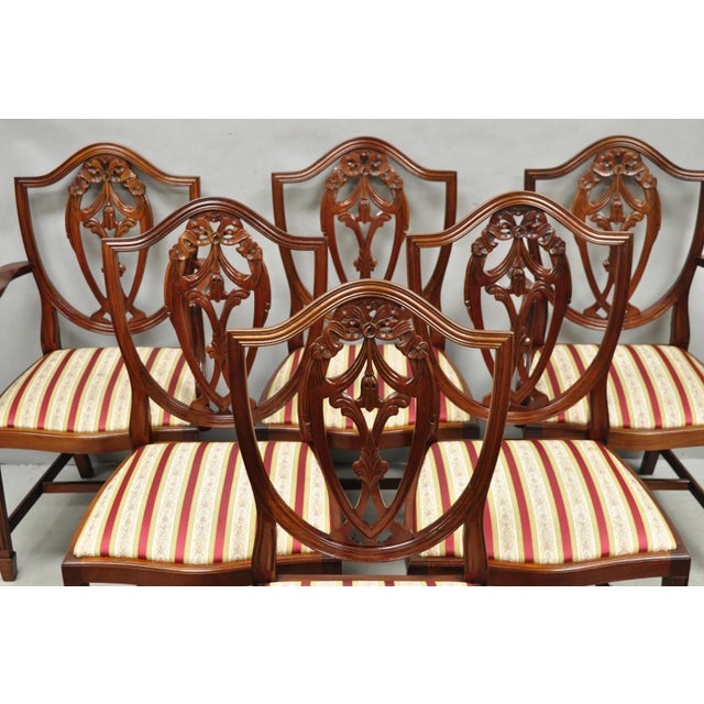 Vintage Sheraton Federal Mahogany Shield Back Dining Room Chairs - Set of 6 For Sale - Image 15 of 16