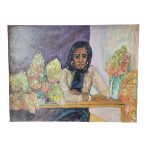 Portrait Black Woman With Flowers Oil Painting by Rosemary Rabut 18x24