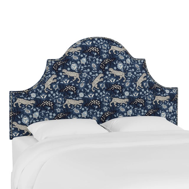 Halsted Headboard in Blue Leopard, Full For Sale