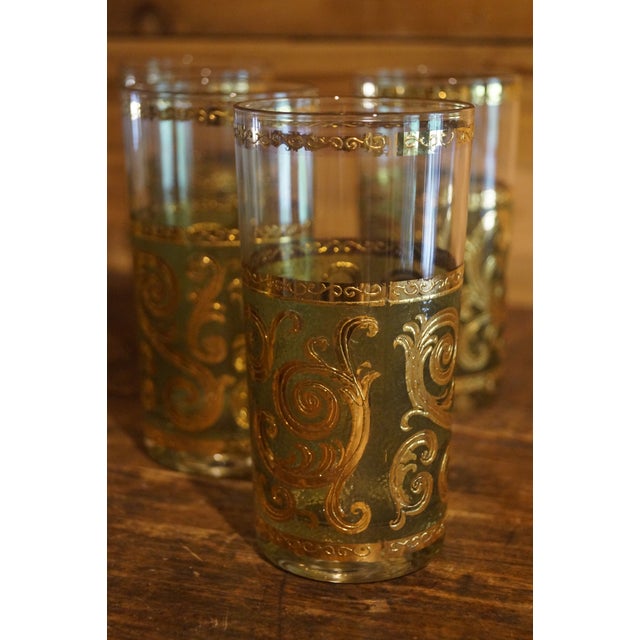 Culver Ltd. 1950s Mid Century Modern Culver Baroque 22kt Green Tom Collins Glasses - Set of 8 For Sale - Image 4 of 6
