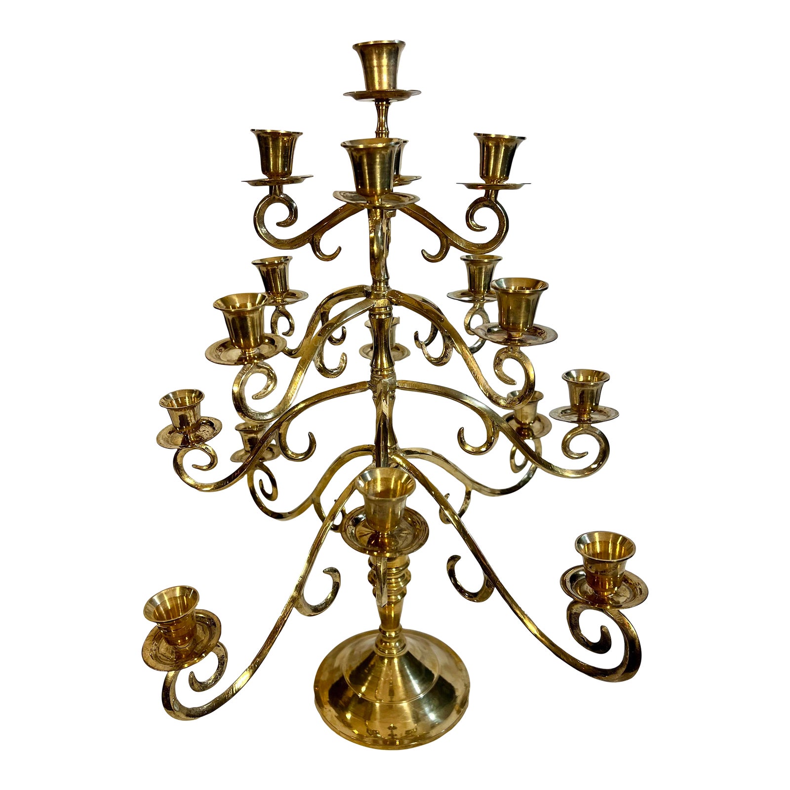 Hollywood Regency Solid Polished Brass 17-Lite Candelabra | Chairish