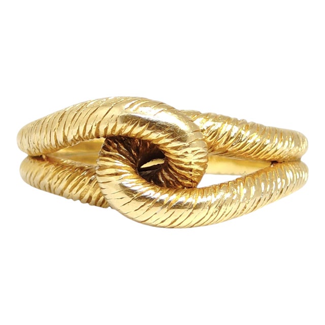 Vintage 18k Gold Double Loop Knot Ring, Size 6.75 For Sale