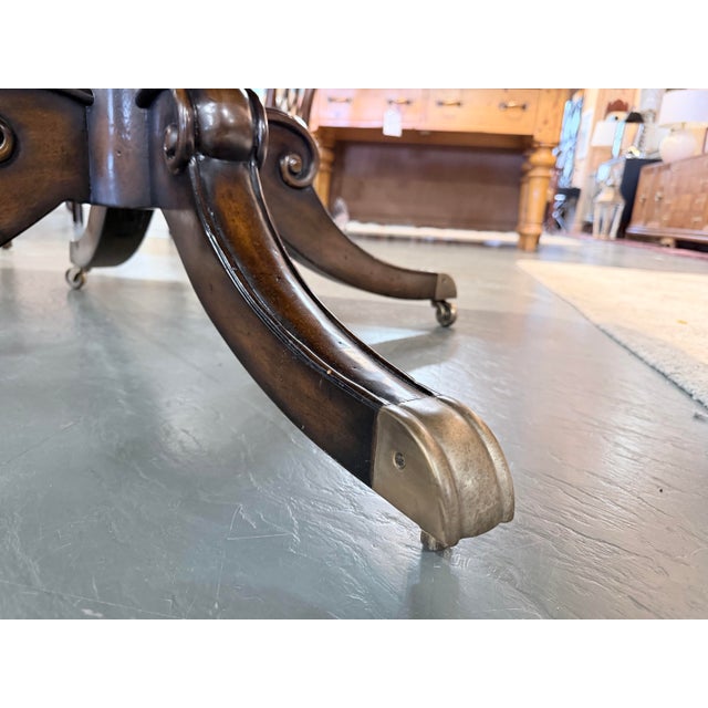 Late 20th Century Regency Style Burled Walnut Leather Top Game Table For Sale - Image 10 of 10