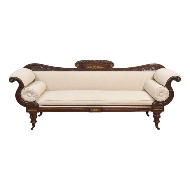 Regency Mahogany Brass Inlaid Settee For Sale