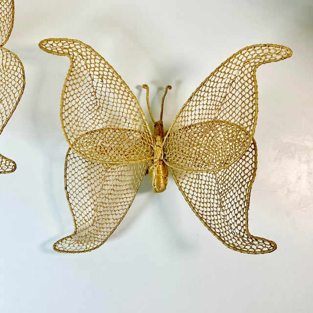 Wood 1980s Vintage Boho Chic Coastal Figurative Wicker Butterflies Sculptural Wall Objects - Set of 2 For Sale - Image 7 of 13