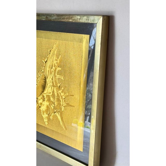 Modern Embossed Gold Shell Artwork with Metallic Finish & Layered Framing, 1960s For Sale - Image 10 of 18