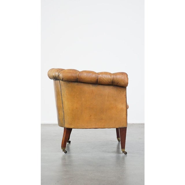 Antique Chesterfield Club Chair in Sheepskin For Sale - Image 3 of 15