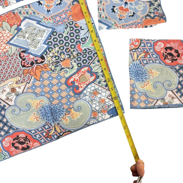 Japanese 1970s Colorful Japanese Imari Style Cotton Napkins- Set of 6 For Sale - Image 3 of 6