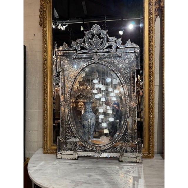 Silver Venetian Etched Glass Mirror For Sale - Image 8 of 10