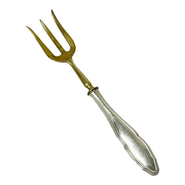 Antique Hollywood Regency English Baroque Brass and Silverplate Serving Fork. For Sale