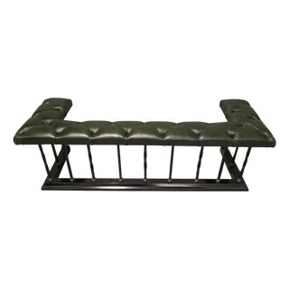 Brass and Iron Club Fender with Buttoned Leather Fire Side Seat, 1920 For Sale