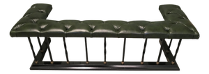 Brass and Iron Club Fender with Buttoned Leather Fire Side Seat, 1920
