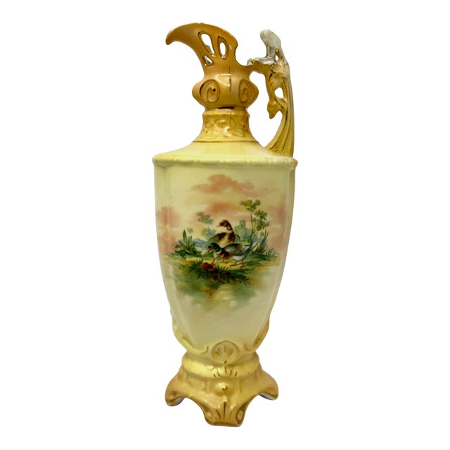 Antique Robert Hanke Austria Porcelain Ewer - Hand-Painted Ducks For Sale
