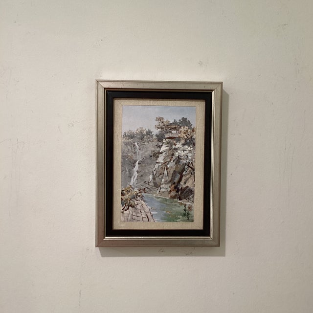 Chrome Mid 20th Century Asian Style Art Peace Painting With Mosaic Mother Pearls, Signed Framed For Sale - Image 8 of 12