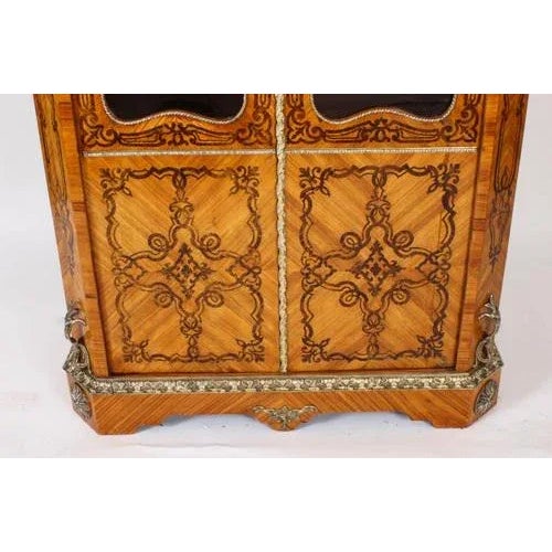 Antique Loius XV Revival Marquetry Kingwood Vitrine Display Cabinet For Sale - Image 5 of 18