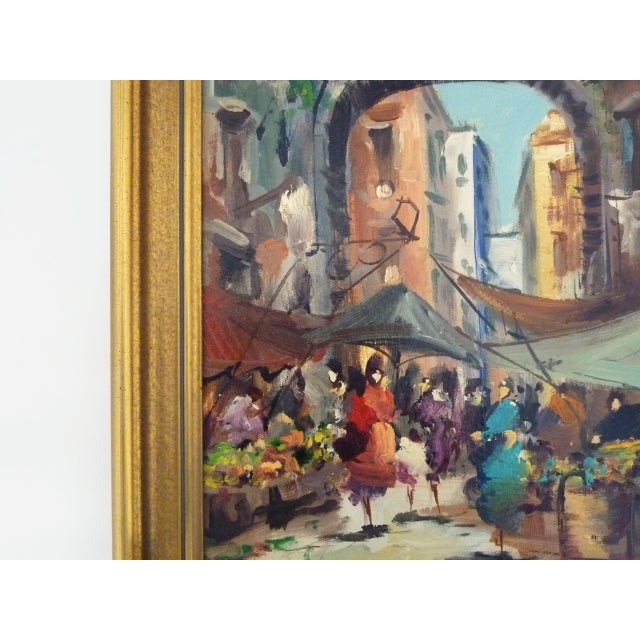 Unknown, Market Scene, 1980s, Oil on Cardboard and Wood For Sale - Image 4 of 8
