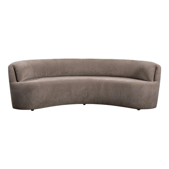 Curved Crescent Sofa in Textured Taupe Fabric For Sale