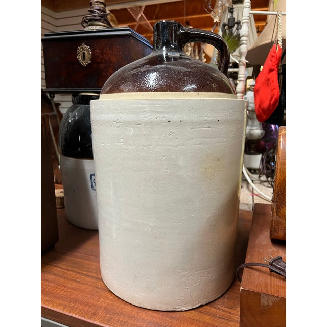 Antique Stoneware Crock /Jug With Blue Clover 5 Gallon For Sale - Image 4 of 8