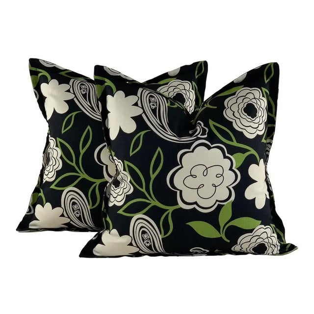 Premier Prints MM Designs Black Cream & Green Botanical Floral Leaf Leaves Paisley Pillow Covers- 3 Pieces For Sale In Jacksonville, FL - Image 6 of 7