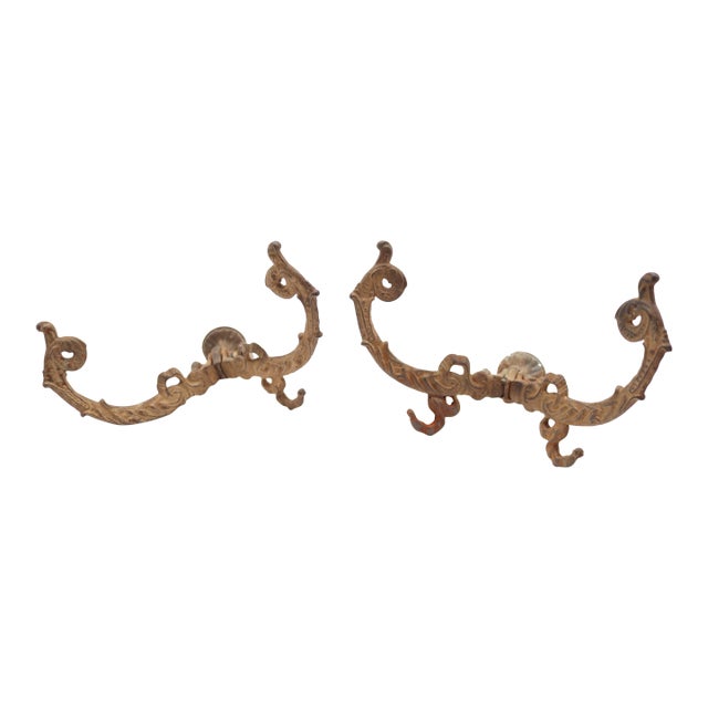 Antique Pair of Victorian Cast Iron Hall Tree Hooks For Sale