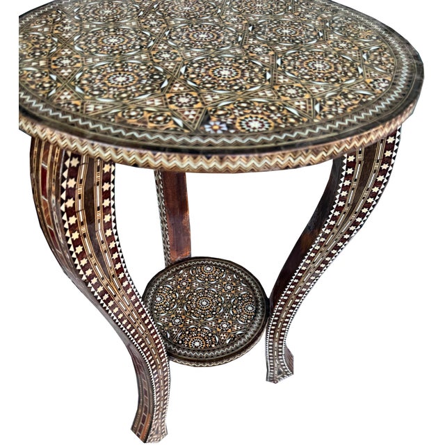 Art Deco Vintage Marquetry Wood Inlay Round Side Table, Circa 1940 For Sale - Image 3 of 11