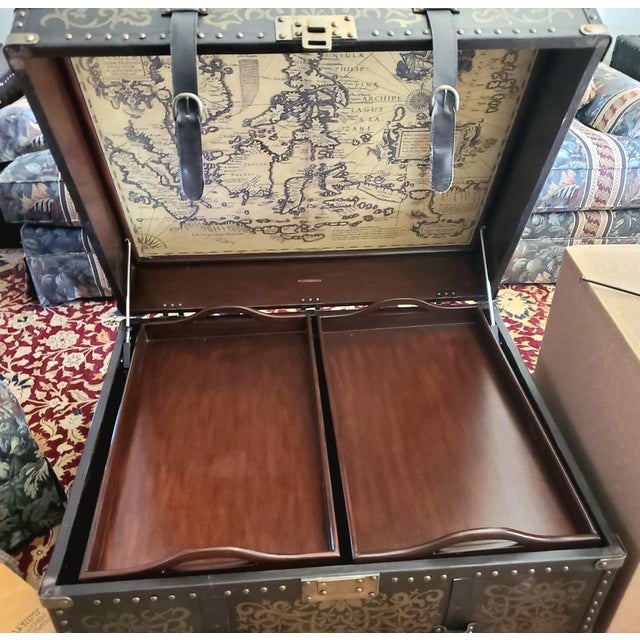 Campaign Rare Frontgate Special Edition Etched and Brass Trunk Tables (Coffee & 2 End Tables) - 1 of 135 For Sale - Image 3 of 9