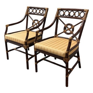 McGuire Style Target Back Armchairs, Pair For Sale