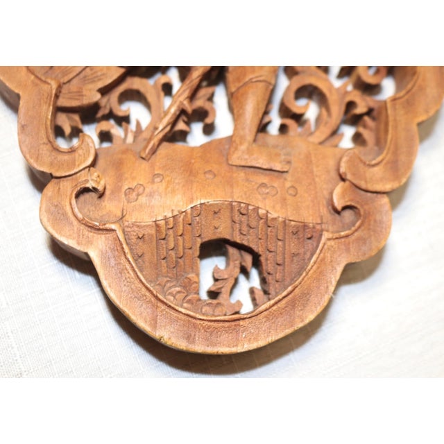 Vintage Carved Wood Balinese Figural Wall Relief Reticulated Sculpture Plaque For Sale In New York - Image 6 of 12