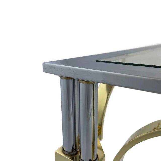 Metal Vintage Mid-Century Maison Jansen Chrome & Brass Square Coffee Table For Sale - Image 7 of 9