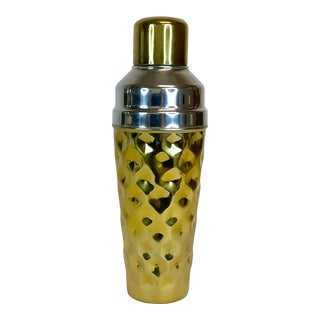 1980s Vintage Hollywood Regency Boho Chic Cocktail Shaker, Stainless, Chrome Brass Style. For Sale