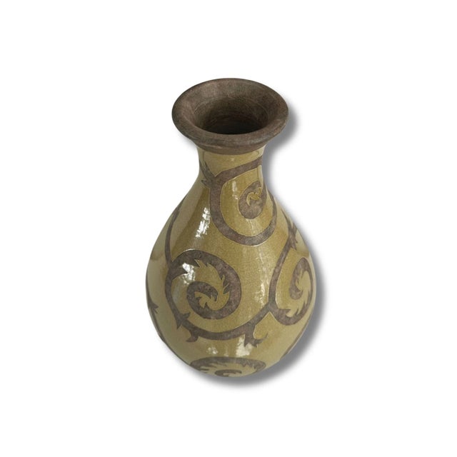 Traditional Earthenware Scroll Vase For Sale - Image 3 of 4