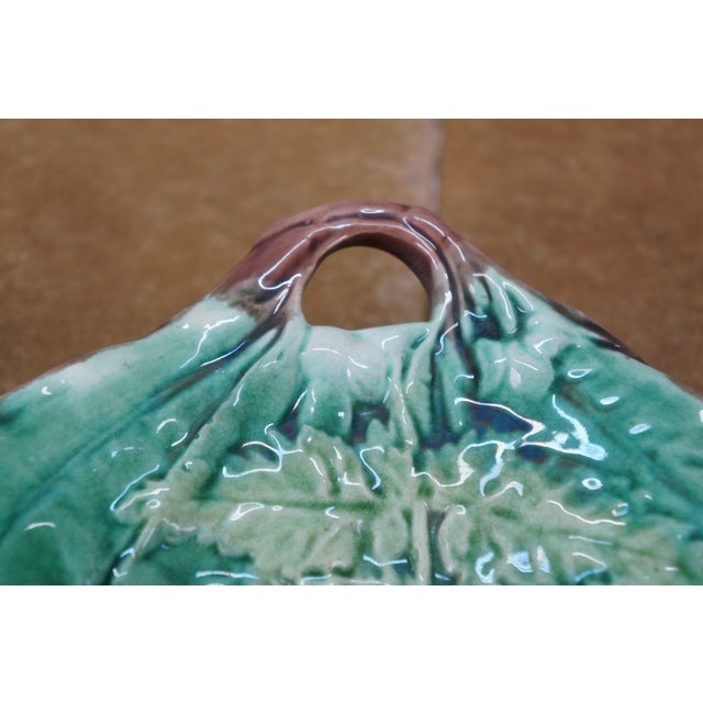 Antique English Majolica Porcelain Handled Fern Leaf Plate Platter 12" For Sale - Image 9 of 12