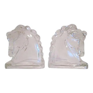 Mid-Century Glass Horsehead Bookends, Pair For Sale