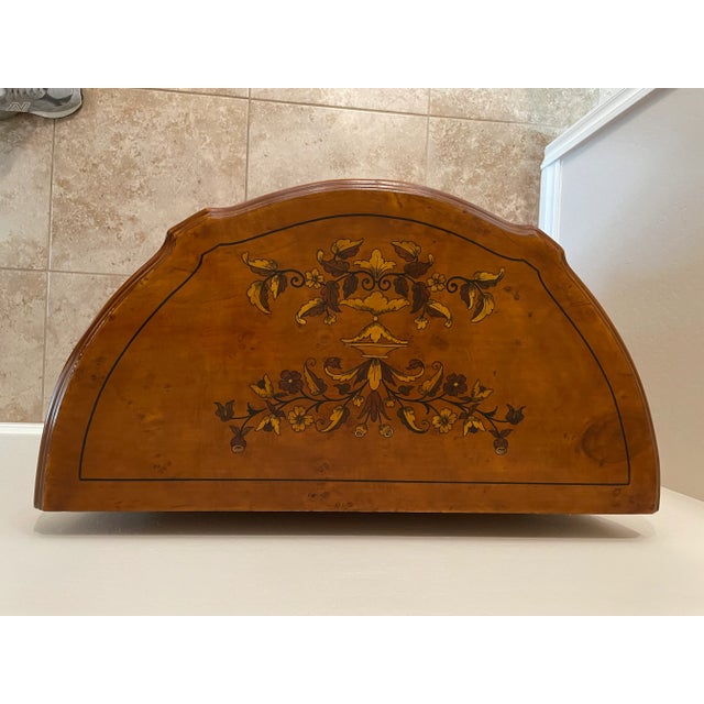 1990s Demi-Lune Accent Cabinet Italian Neoclassical Style Faux Marquetry For Sale - Image 4 of 12