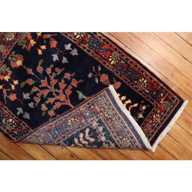 Early 20th Century Jewel Tone Navy Fine Sarouk Scatter Mini Rug - 1'10" x 2'7" For Sale - Image 14 of 18