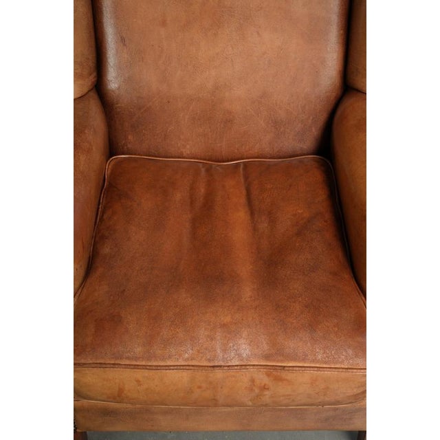 English Sheepskin Wing Armchair in Light Cognac Color For Sale - Image 6 of 13