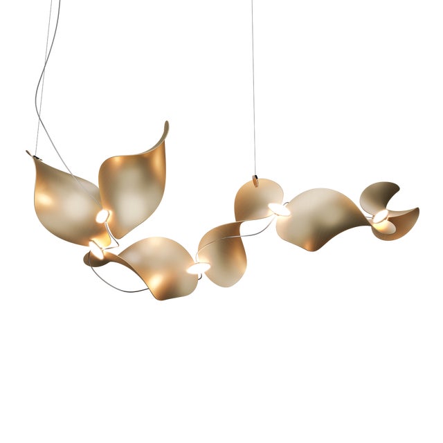 Gold Dune 6 Curve Chandelier with Shades in Gold Metallic Tone by Daniel Becker for Moss Objects For Sale - Image 8 of 8