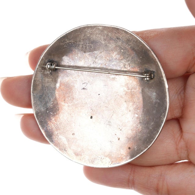 Mid 20th Century Large Vintage Native American Overlay Roadrunner pendant sterling For Sale - Image 5 of 7