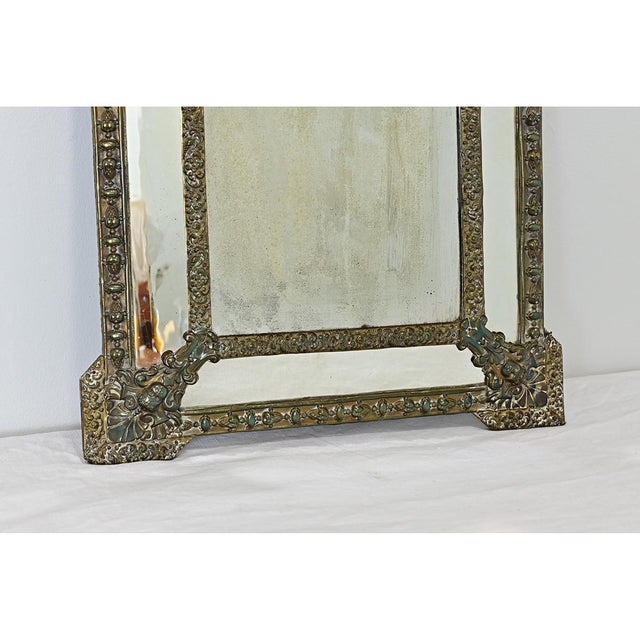 Black French 19th Century Petite Brass Cushion Mirror For Sale - Image 8 of 11
