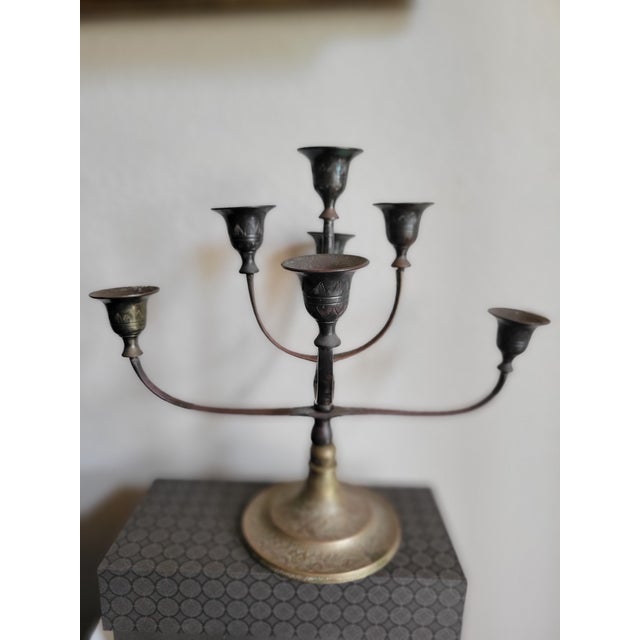 Decorative Brass Candlelabra With Six Flared Arms For Sale - Image 9 of 11