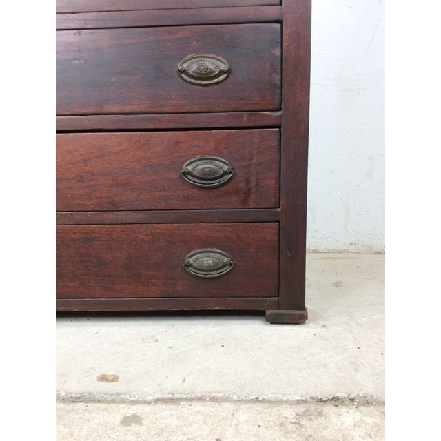 Antique Mission Style Chest of Eight Drawers With Brass Hardware For Sale - Image 11 of 18