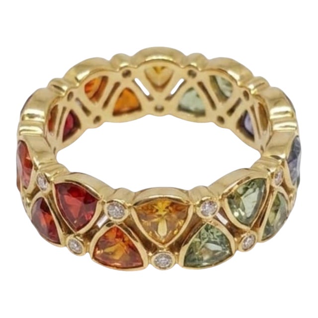 18k Gold Multi Sapphire 5.77ct & Diamond 0.25ct Ring For Sale