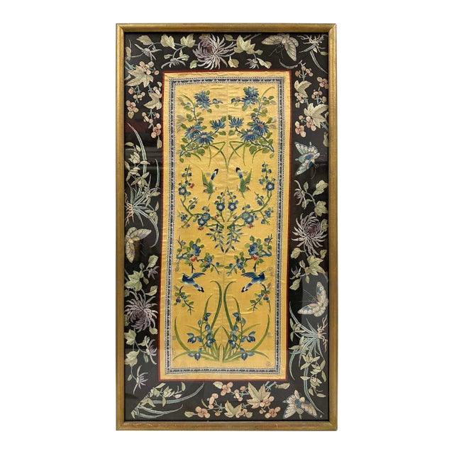 Late Qing Dynasty Antique Chinese Silk Hand-Embroidered Panel For Sale