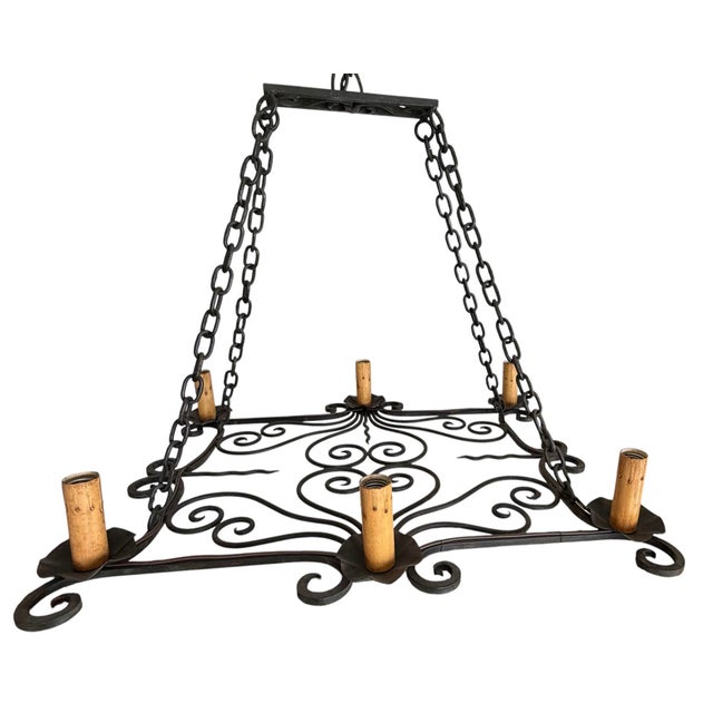 Antique French Wrought Iron Chandelier Circa 1920’s For Sale - Image 9 of 10